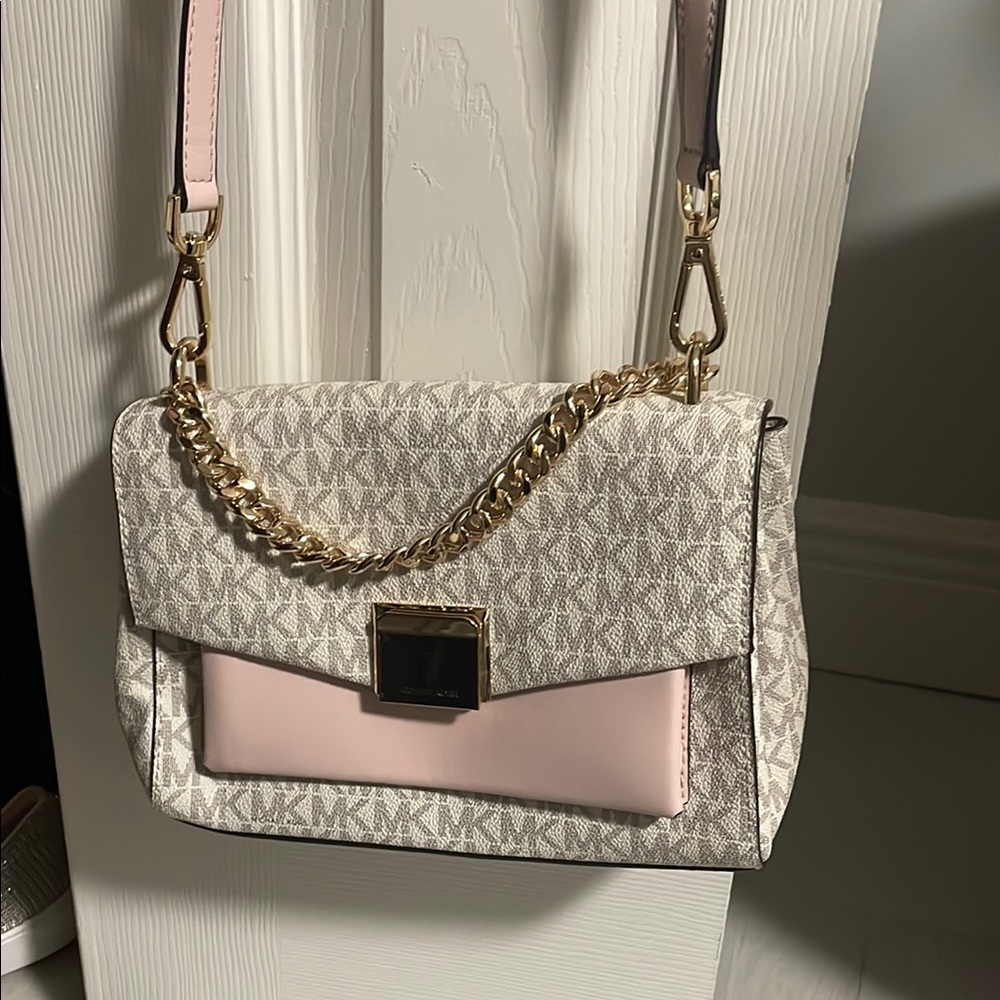 Michael Kors Pink and Cream Crossbody Bag with Textured Pattern